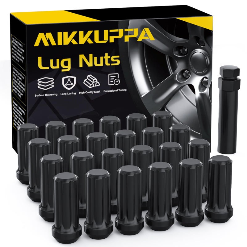 MIKKUPPA 24PCS M14x1.5 Lug Nuts - Replacement for Chevy Silverado 1500 Suburban Traverse  Ford F150  GMC Yukon Sierra 1500  Cadillac XT5 XT6 Aftermarket Wheels Black 2"" Length 7 Spline Tire Nut - Image 1